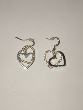 Dainty Silver-Tone Heart Drop Earrings with Crystal Accents